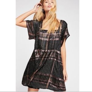 Free People "Barcelona" Boho Plaid Metallic Mini Dress S